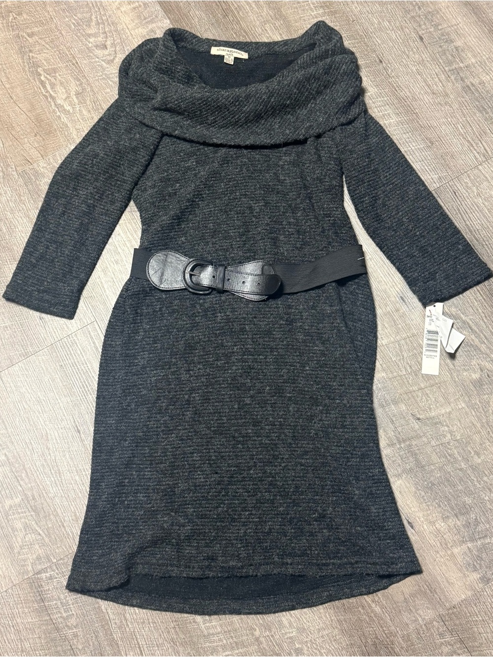 Sharagano Black Heather Cowl Neck Sweater Dress B1